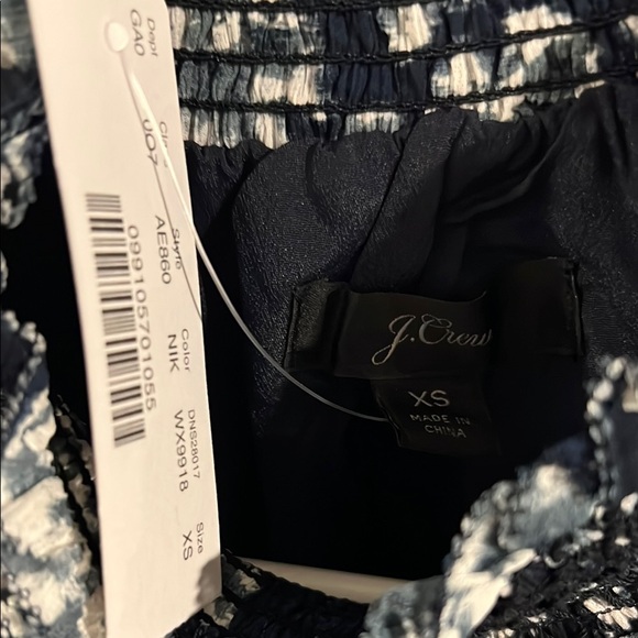 J. Crew Black and White Smocked Long Sleeve Blouse, Size XS (NWT) - Picture 2 of 3